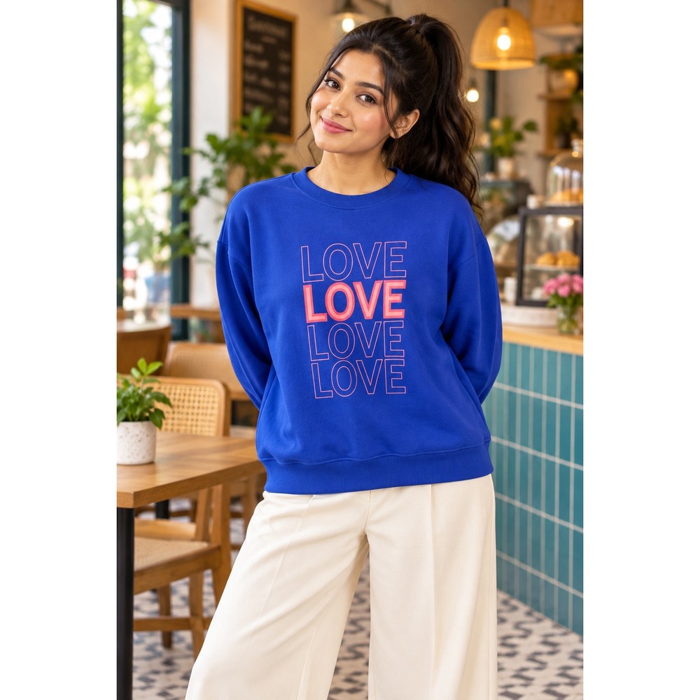 J.Crew Womens Medium Blue Pink Love Love Love Love Graphic Crewneck Sweatshirt